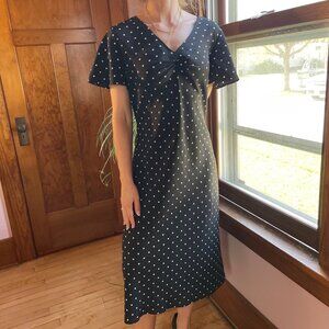 VTG Y2K Polka Dot Maxi Dress Coquette Retro Black White Sz 8 Witchy Dark French